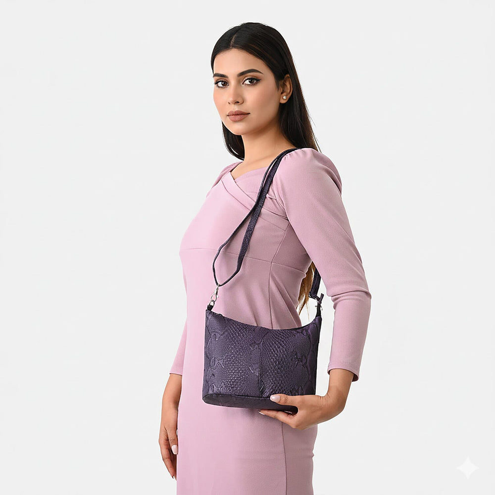 - Maisi 100% Genuine Leather Snakeskin Embossed Crossbody Bag - Purple