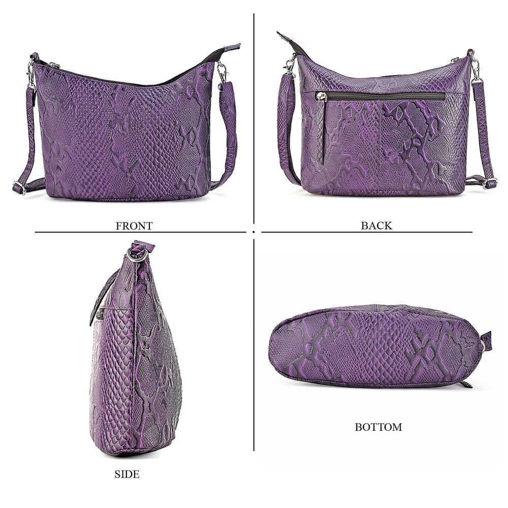 - Maisi 100% Genuine Leather Snakeskin Embossed Crossbody Bag - Purple