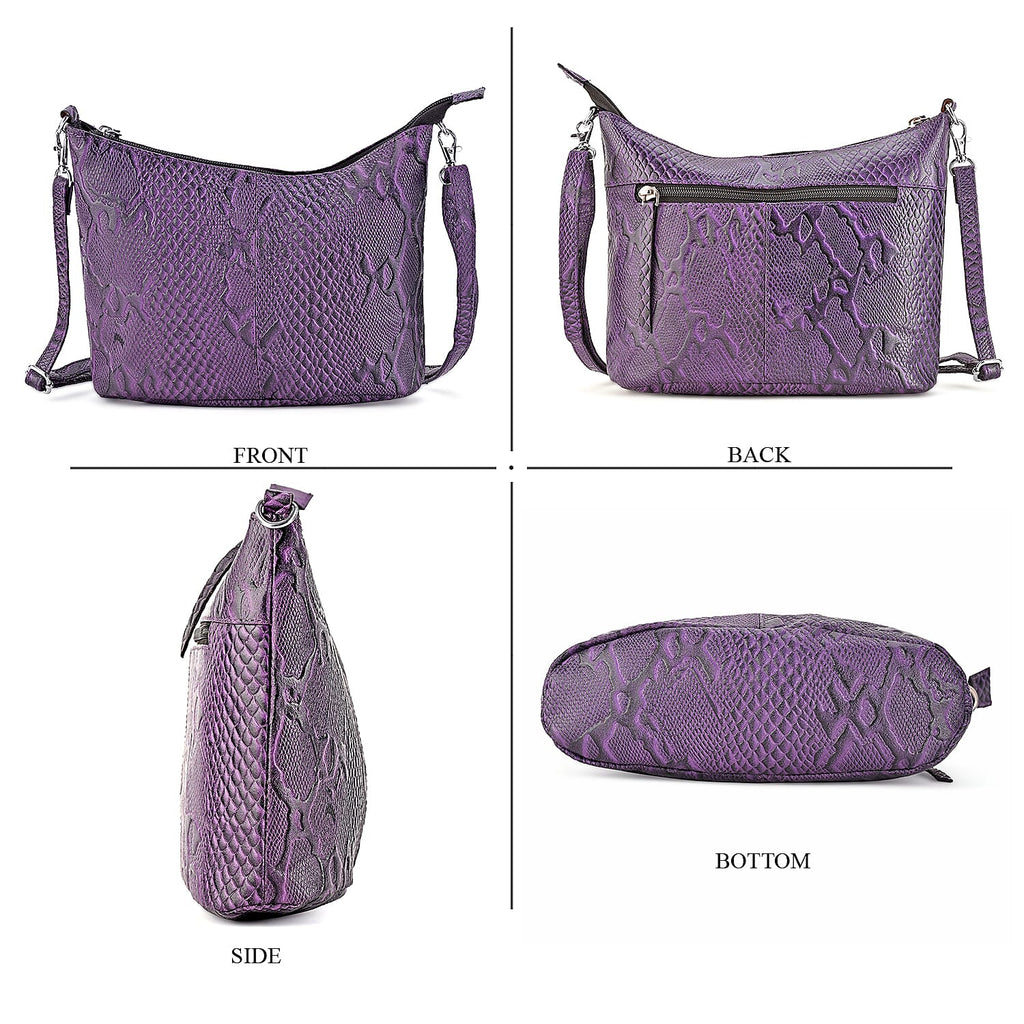 - Maisi 100% Genuine Leather Snakeskin Embossed Crossbody Bag - Purple