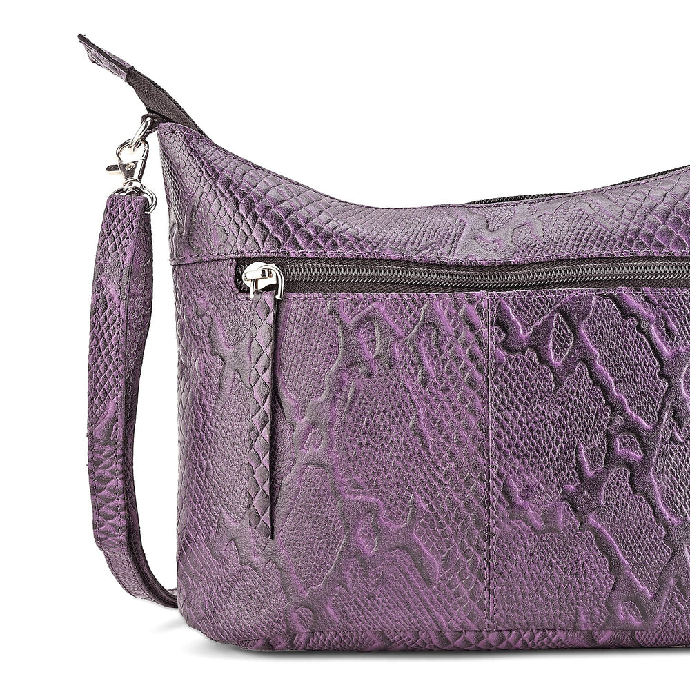 - Maisi 100% Genuine Leather Snakeskin Embossed Crossbody Bag - Purple
