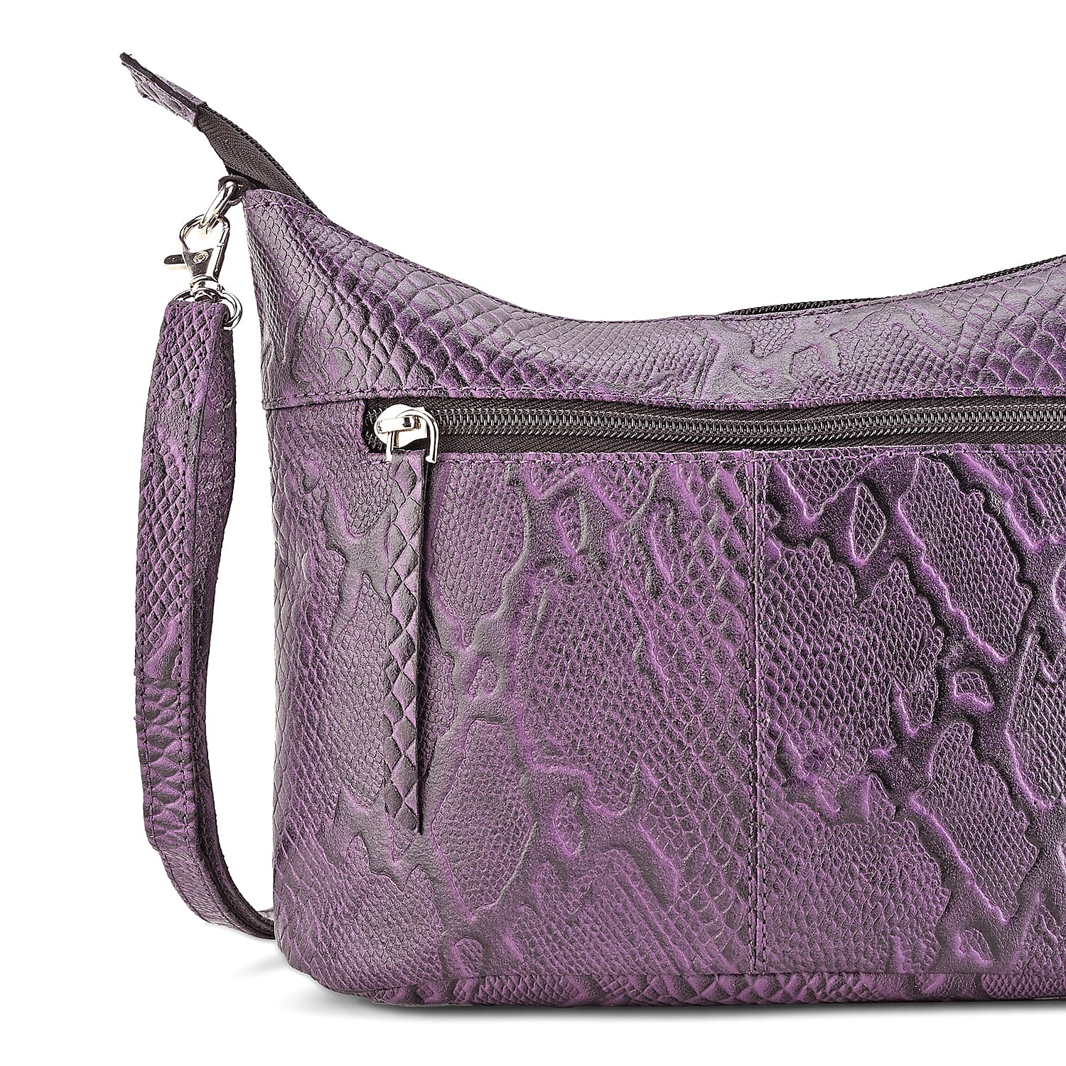 - Maisi 100% Genuine Leather Snakeskin Embossed Crossbody Bag - Purple
