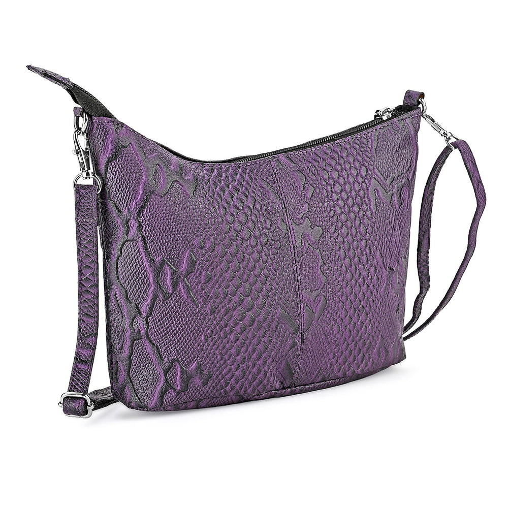 - Maisi 100% Genuine Leather Snakeskin Embossed Crossbody Bag - Purple