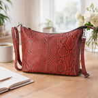 - Maisi 100% Genuine Leather Snakeskin Embossed Crossbody Bag - Red