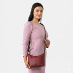 - Maisi 100% Genuine Leather Snakeskin Embossed Crossbody Bag - Red