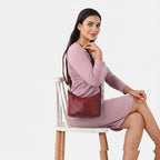 - Maisi 100% Genuine Leather Snakeskin Embossed Crossbody Bag - Red