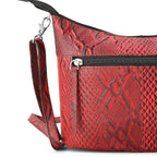 - Maisi 100% Genuine Leather Snakeskin Embossed Crossbody Bag - Red
