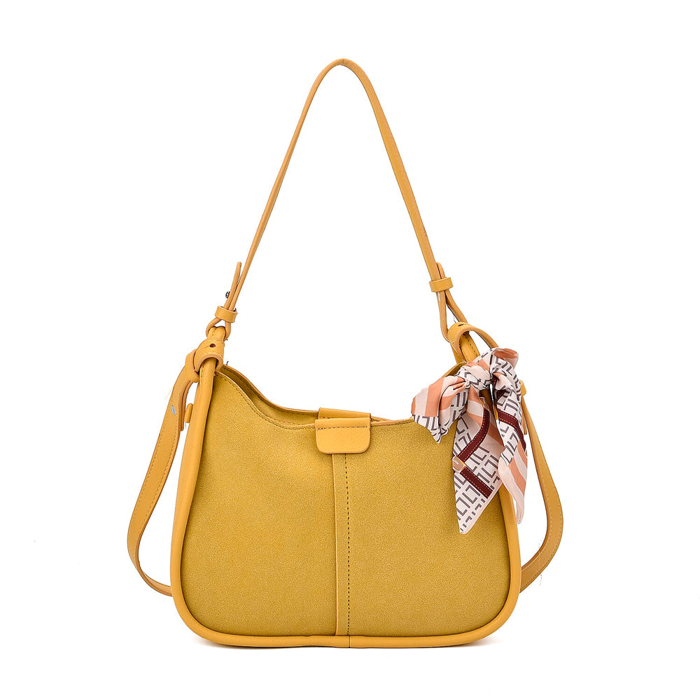 - Maisi Leatherette Crossbody Bag with Scarf - Mustard