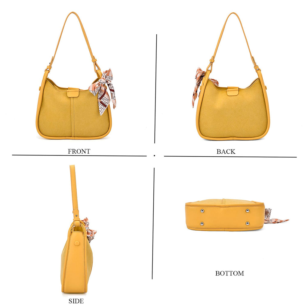- Maisi Leatherette Crossbody Bag with Scarf - Mustard