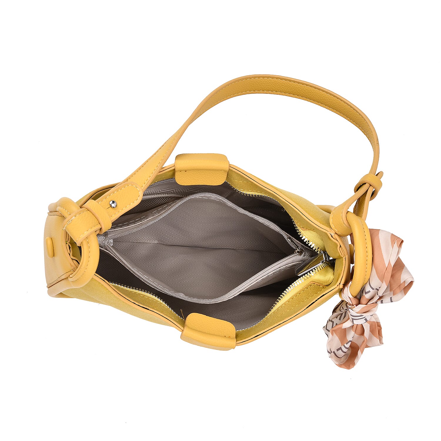 - Maisi Leatherette Crossbody Bag with Scarf - Mustard