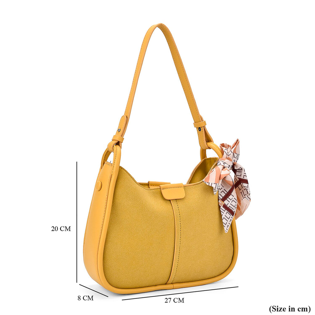 - Maisi Leatherette Crossbody Bag with Scarf - Mustard