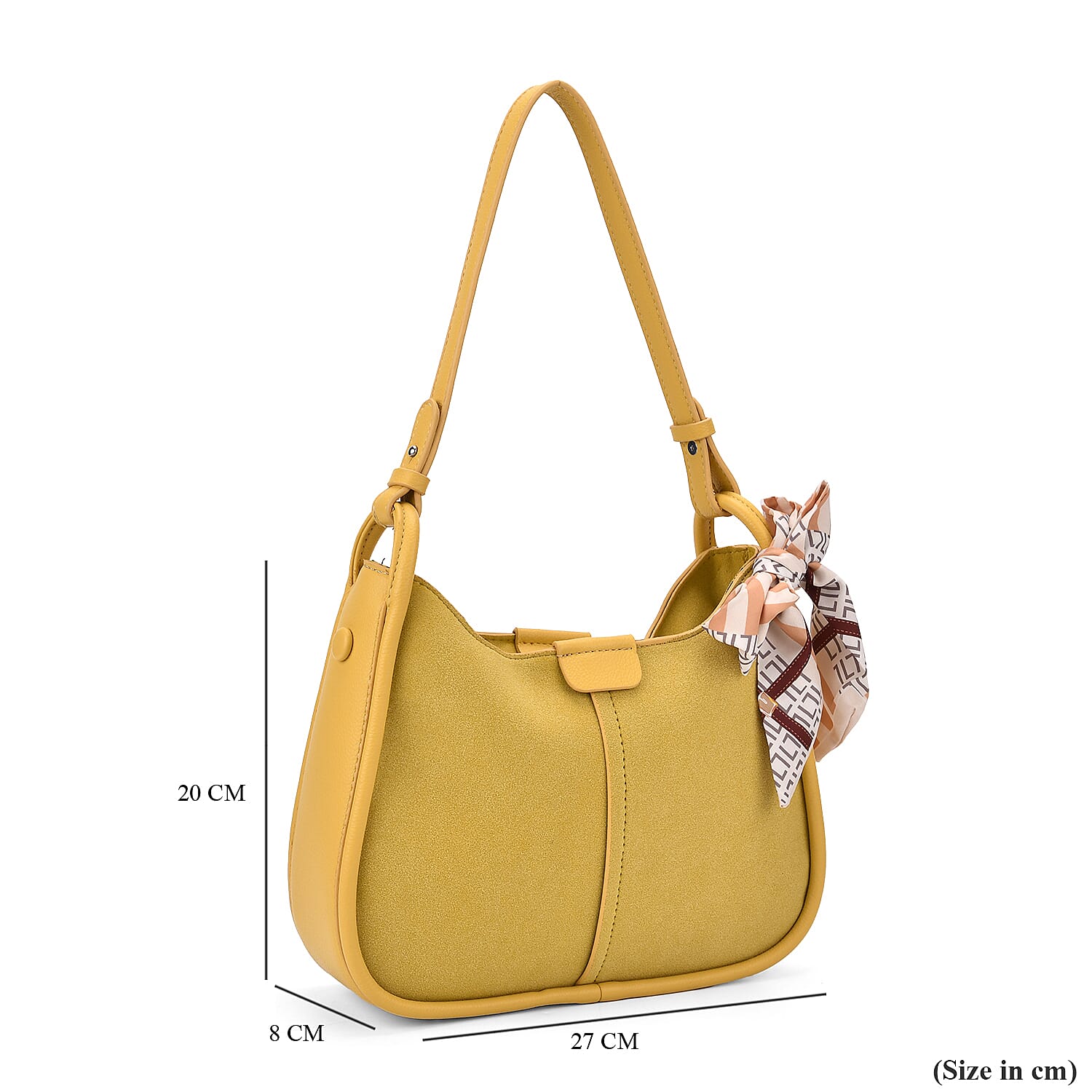 - Maisi Leatherette Crossbody Bag with Scarf - Mustard