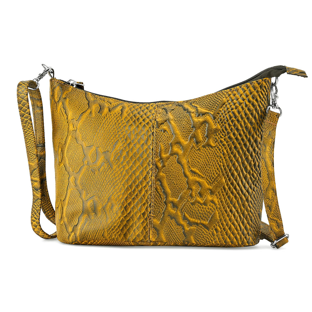 - Maisi 100% Genuine Leather Snakeskin Embossed Crossbody Bag - Yellow