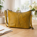 - Maisi 100% Genuine Leather Snakeskin Embossed Crossbody Bag - Yellow