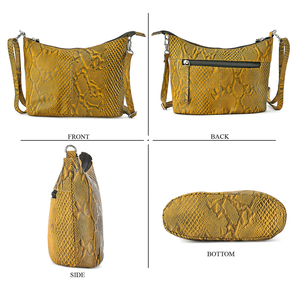 - Maisi 100% Genuine Leather Snakeskin Embossed Crossbody Bag - Yellow