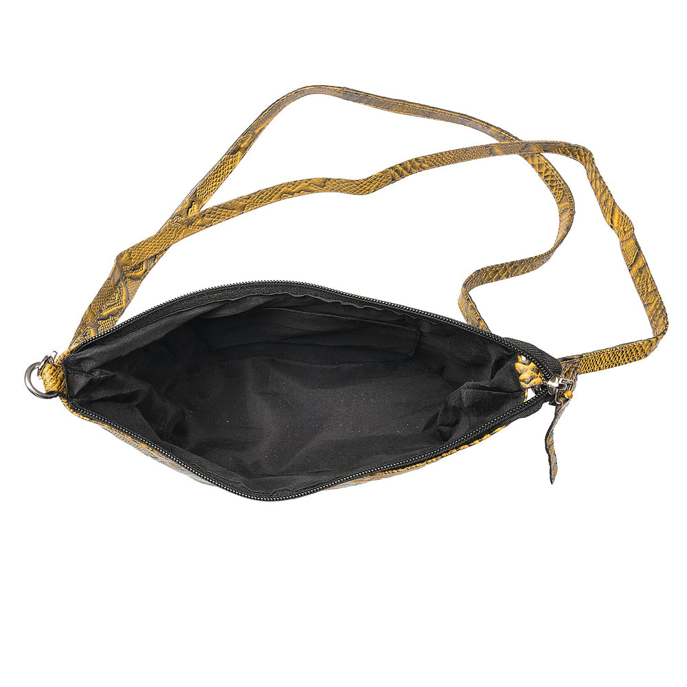 - Maisi 100% Genuine Leather Snakeskin Embossed Crossbody Bag - Yellow