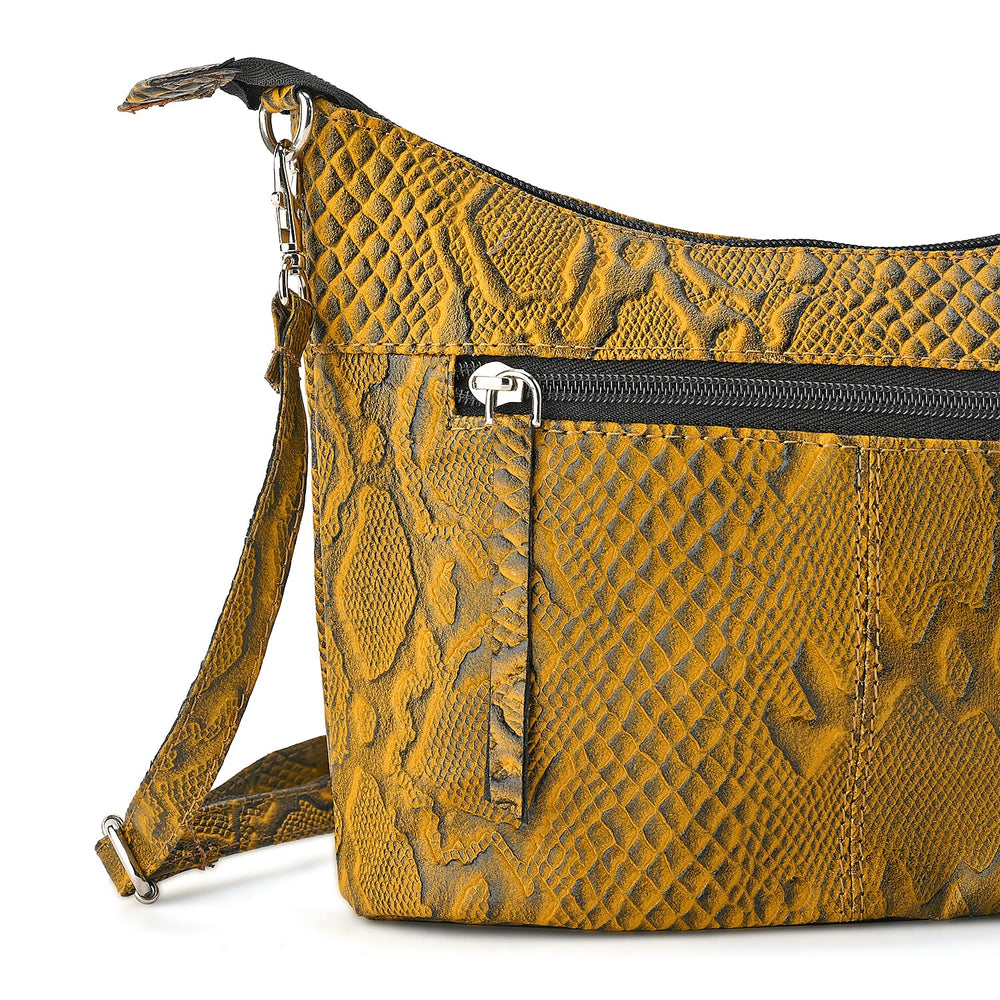 - Maisi 100% Genuine Leather Snakeskin Embossed Crossbody Bag - Yellow