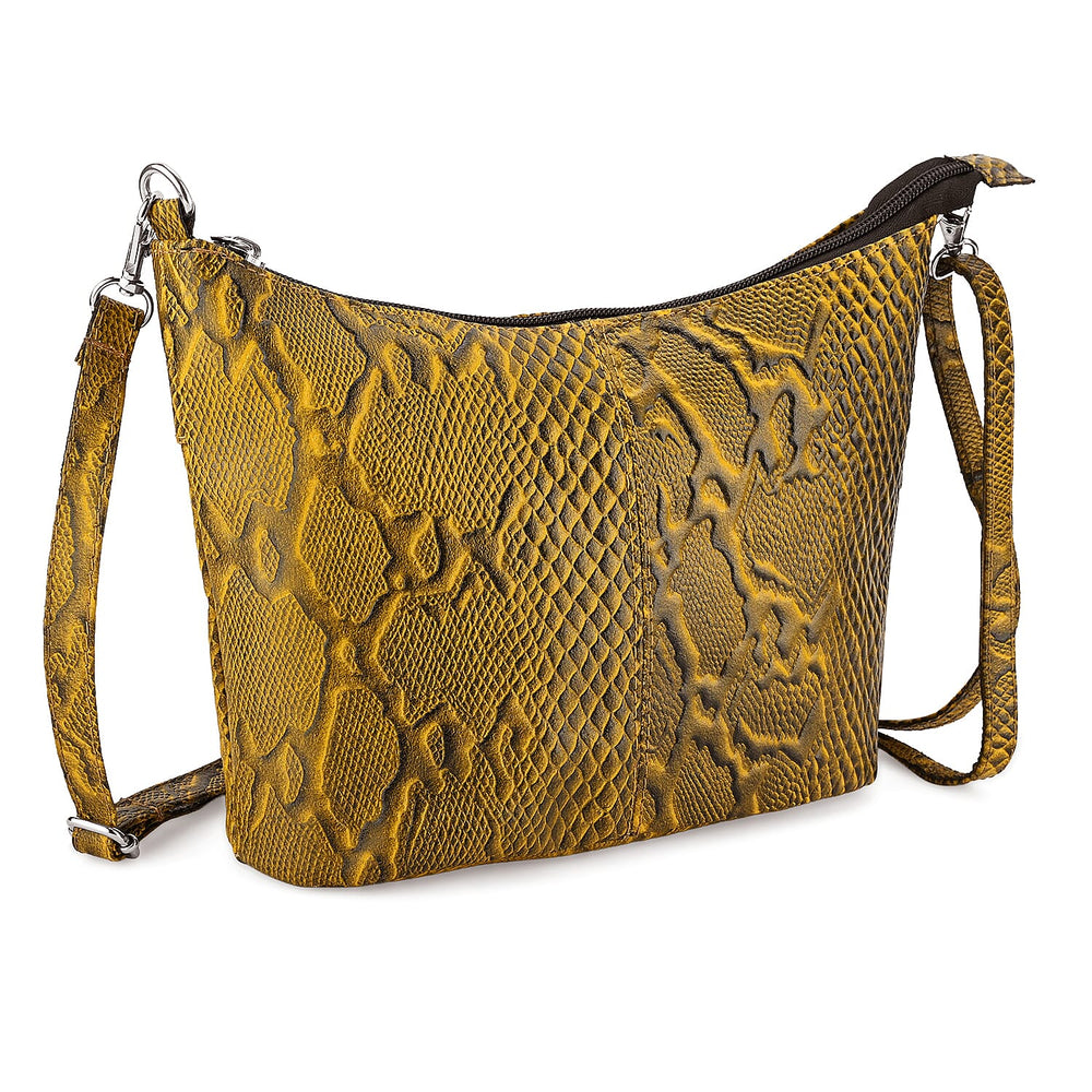- Maisi 100% Genuine Leather Snakeskin Embossed Crossbody Bag - Yellow