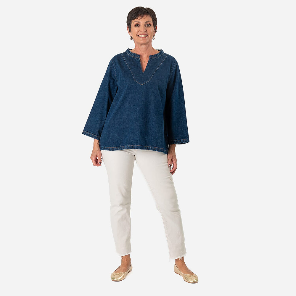 - Maisi Denim V-Neck Tunic (Size S) - Dark Blue