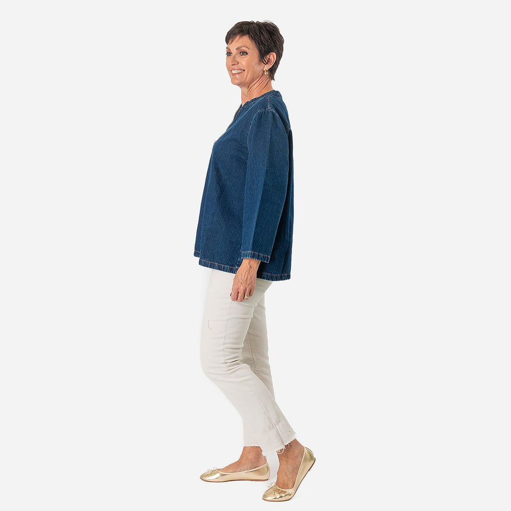 - Maisi Denim V-Neck Top (Size XXL) - Dark Blue