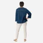- Maisi Denim V-Neck Top (Size XXL) - Dark Blue