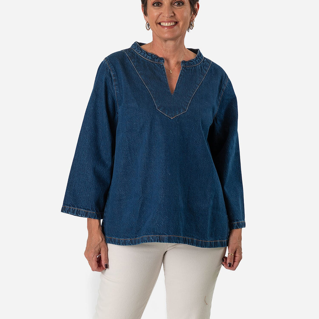 - Maisi Denim V-Neck Top (Size XXL) - Dark Blue