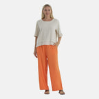 - MAISI Womens Linen Blend Embroidered Wide Leg Trousers (Size XL) - Orange