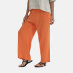 - MAISI Womens Linen Blend Embroidered Wide Leg Trousers (Size XL) - Orange