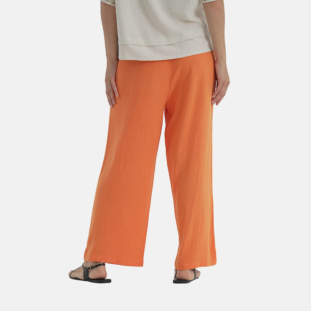 - MAISI Womens Linen Blend Embroidered Wide Leg Trousers (Size XXL) - Orange