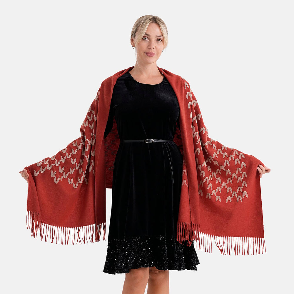 - Maisi Embroidery Scarf (180 x 75 Cm) - Burgundy