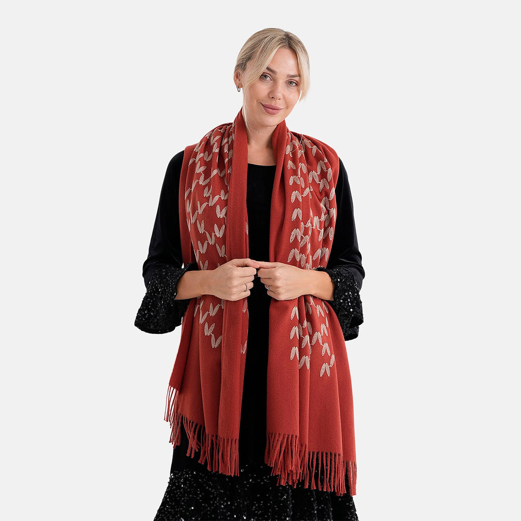 - Maisi Embroidery Scarf (180 x 75 Cm) - Burgundy