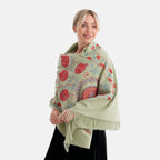 - Maisi Floral Embroidered Scarf With Tassel (180 x 75 Cm) - Green