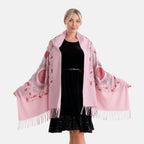 - Maisi Floral Embroidered Scarf With Tassel (180 x 75 Cm) - Pink