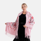 - Maisi Floral Embroidered Scarf With Tassel (180 x 75 Cm) - Pink