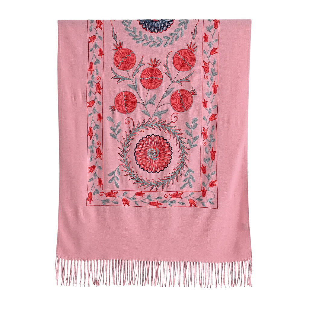 - Maisi Floral Embroidered Scarf With Tassel (180 x 75 Cm) - Pink