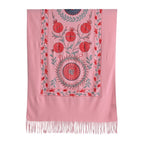 - Maisi Floral Embroidered Scarf With Tassel (180 x 75 Cm) - Pink