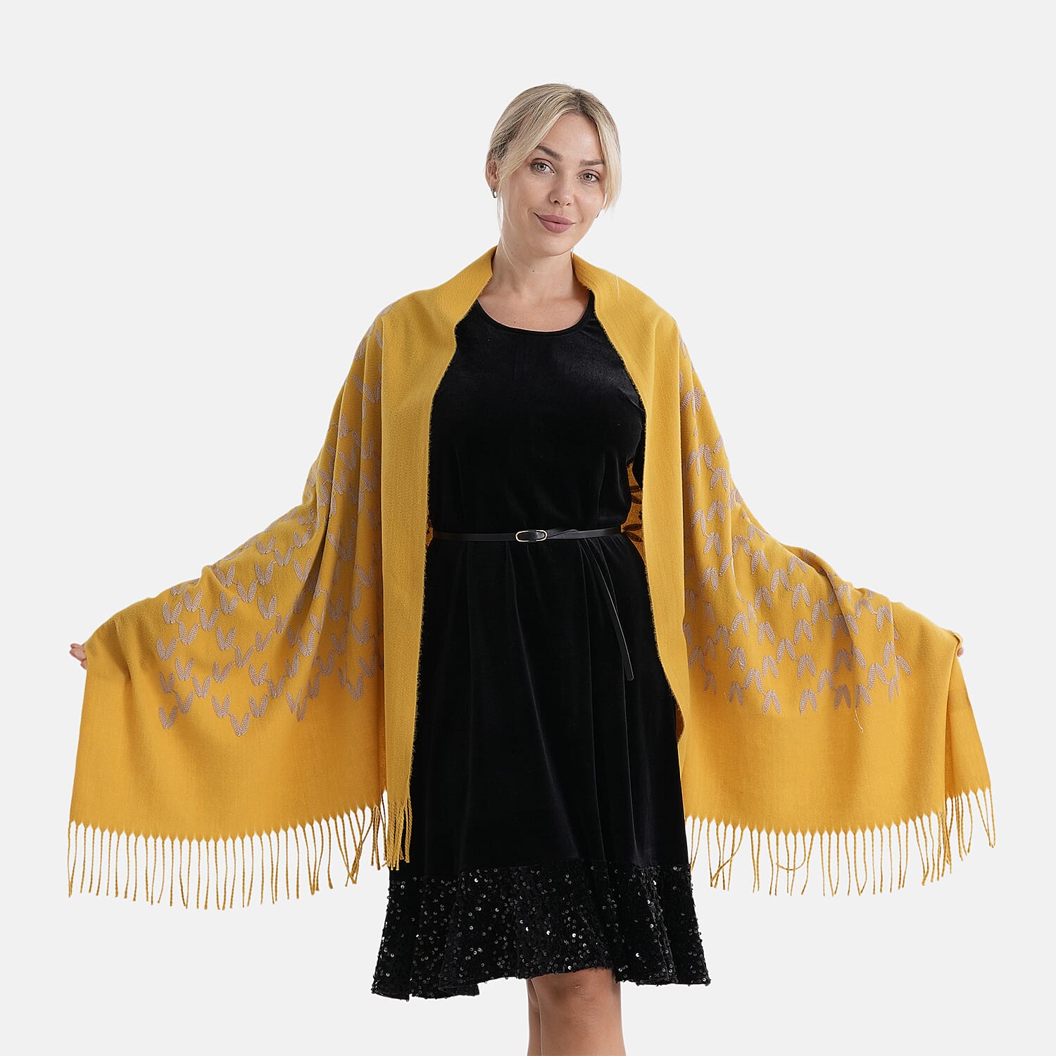 - Maisi Embroidery Scarf (180 x 75 Cm) - Yellow