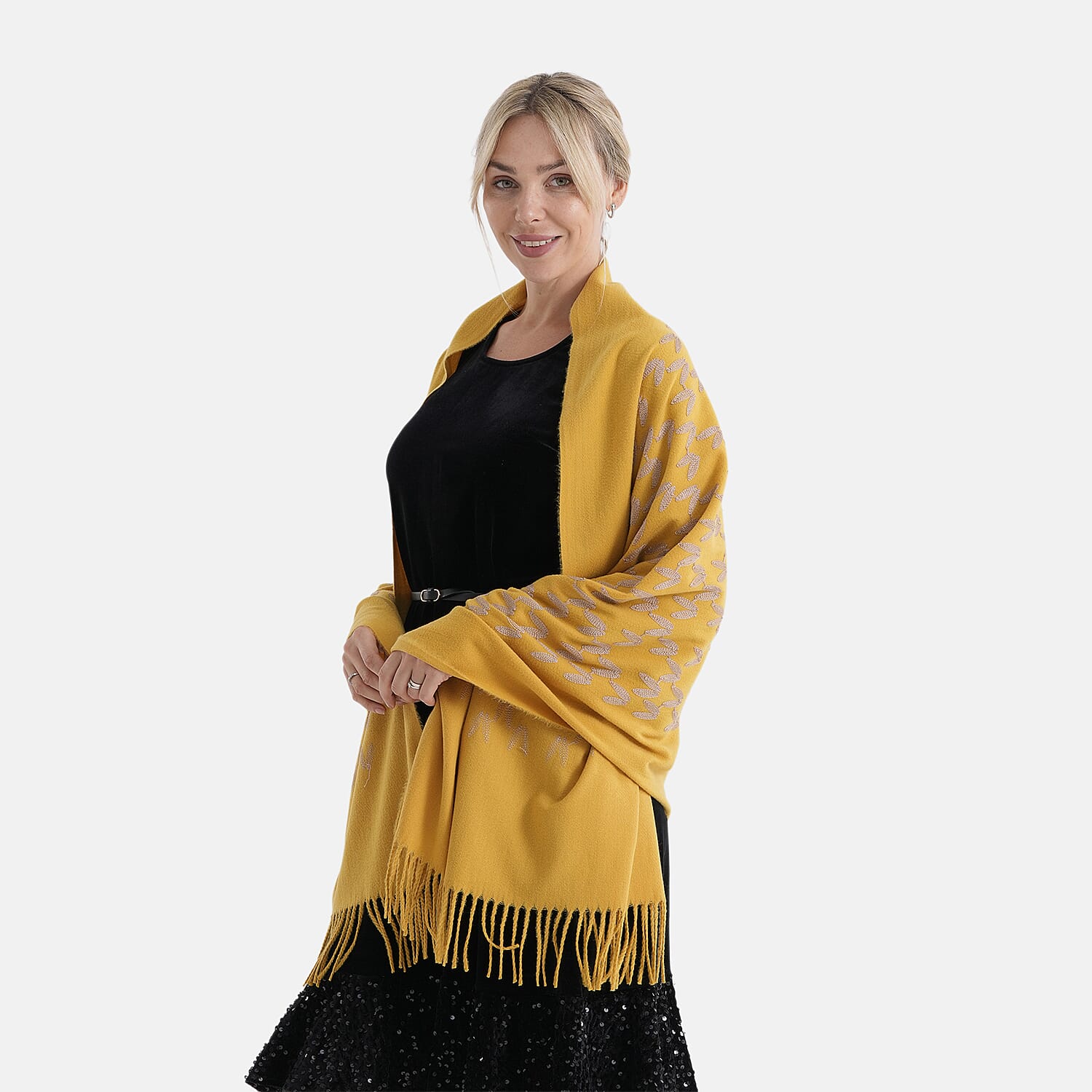 - Maisi Embroidery Scarf (180 x 75 Cm) - Yellow