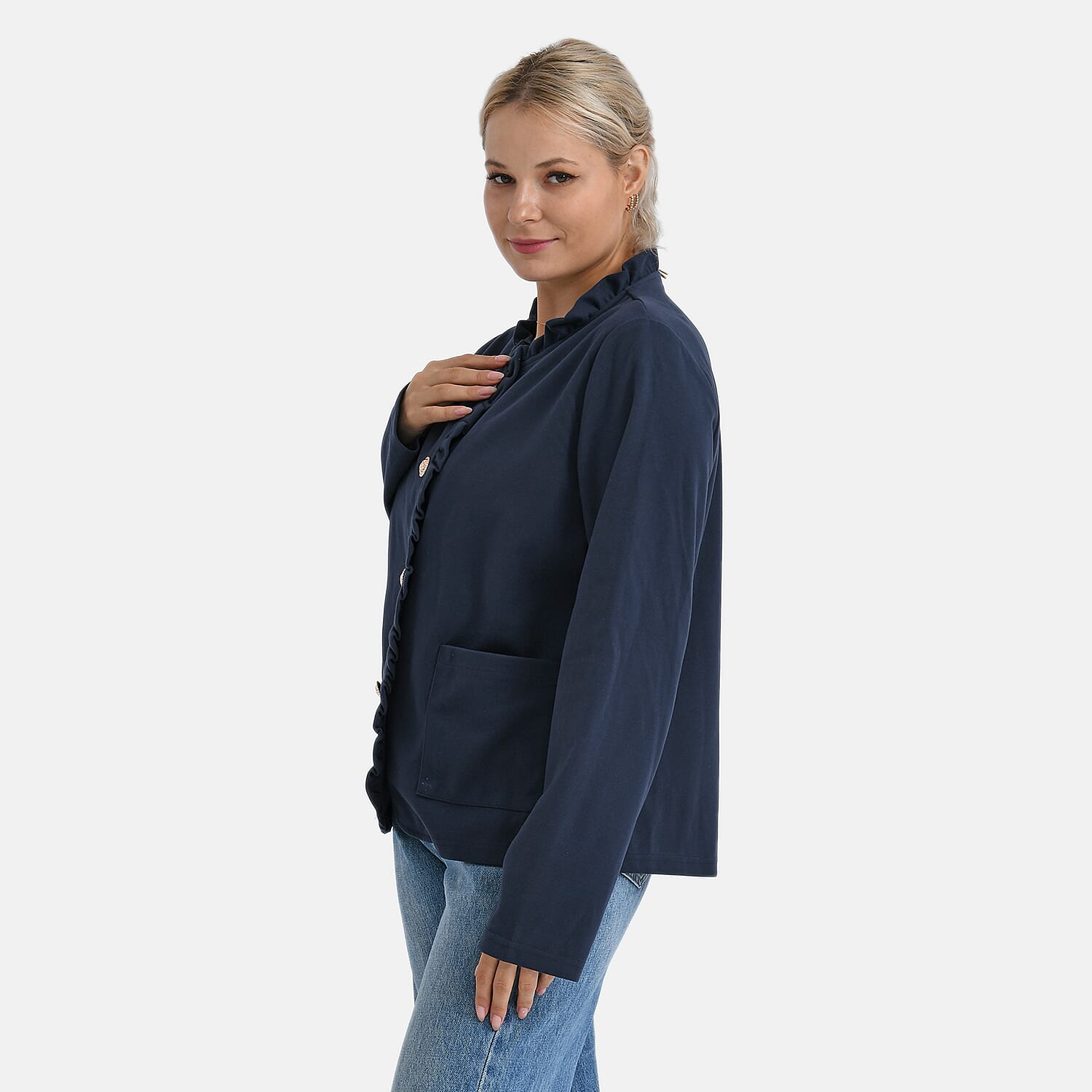 & Maisi Patterned Top (Size - Large) - Navy & Beige