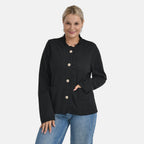 -Maisi Frill Trim Gold Button Suede Feel Jacket (Size S, 8 to 10) - Black