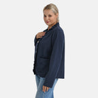 -Maisi Frill Trim Gold Button Suede Feel Jacket (Size XL, 20 to 22) - Navy
