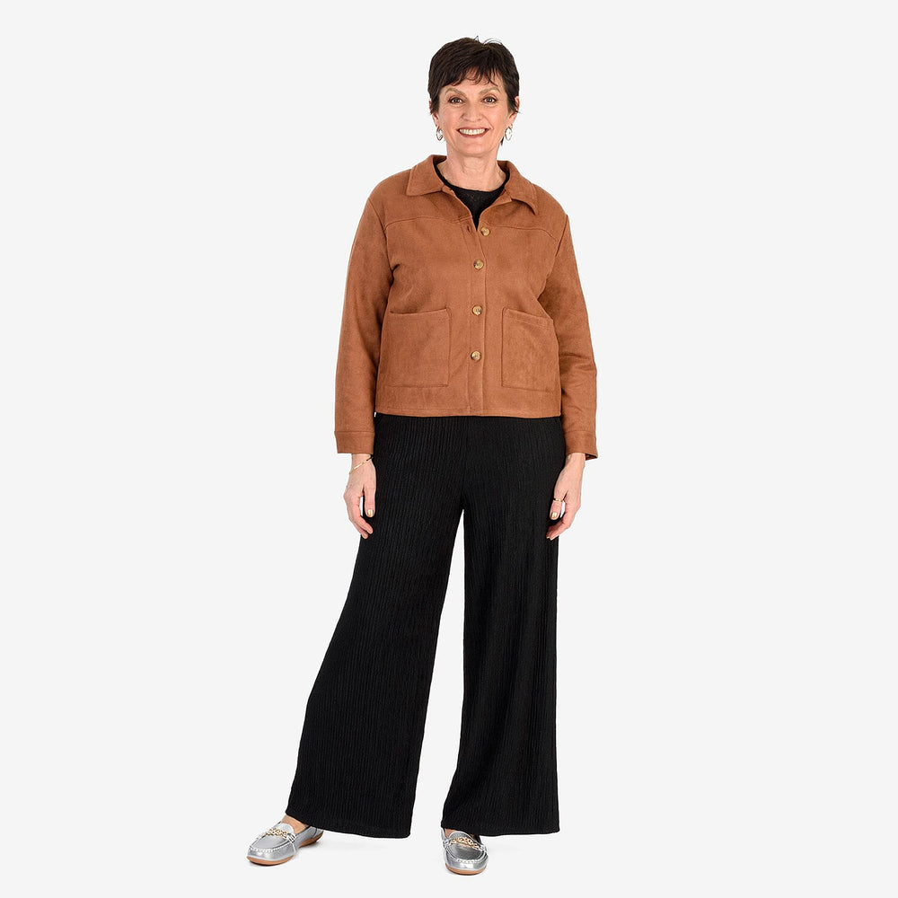 - Maisi Suede Feel Stretch Jacket With Pockets (Size L) - BROWN