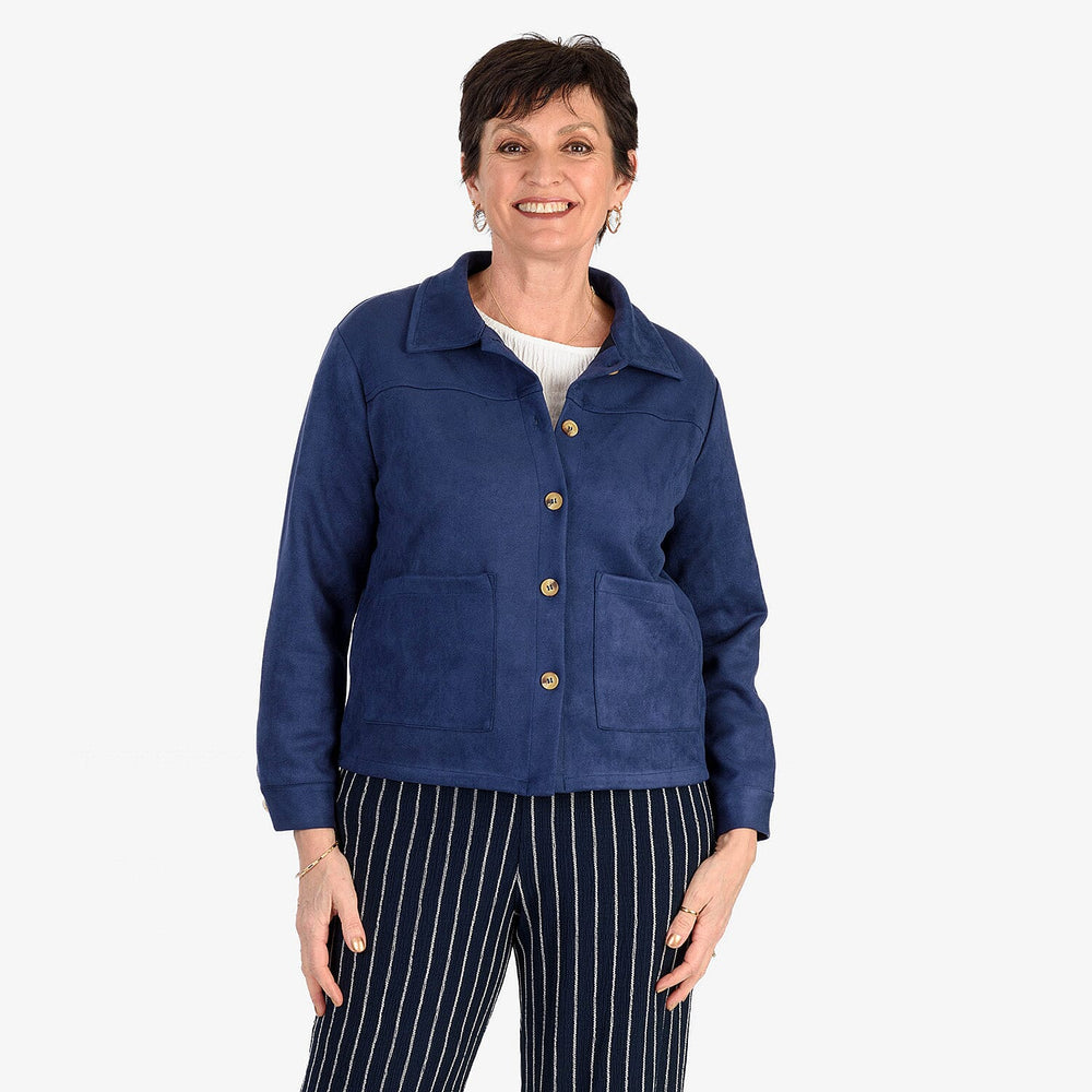 - Maisi Suede Feel Stretch Jacket With Pockets (Size L) - NAVY