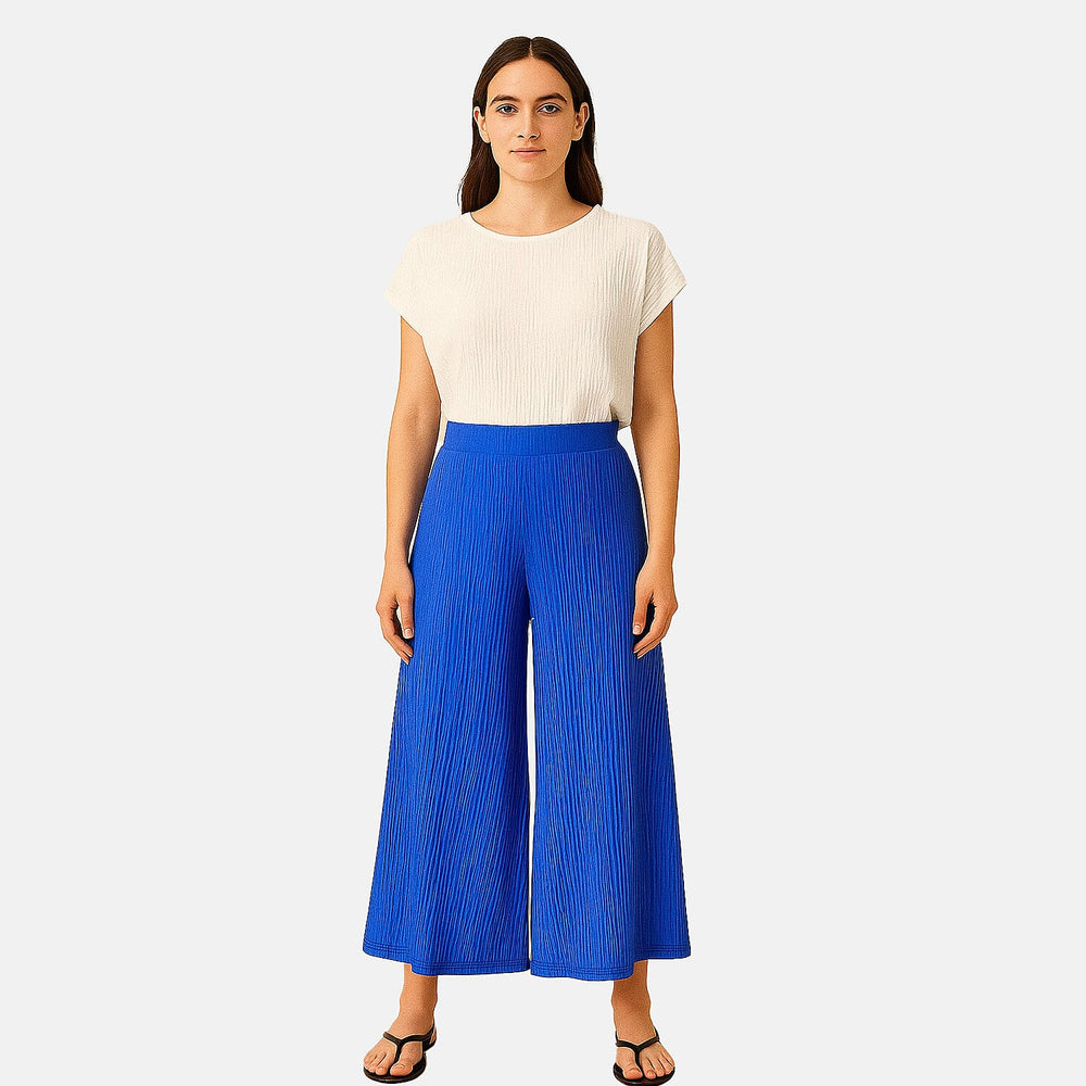 - Maisi Textured Wide Leg Culottes (Size L) - Royal Blue