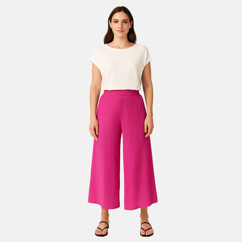 - Maisi Textured Wide Leg Culottes (Size S) - Pink
