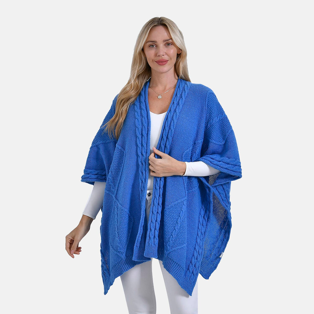 - Maisi Cozy Cable Knitted Cardigan (One Size, 8 to 24) - Blue