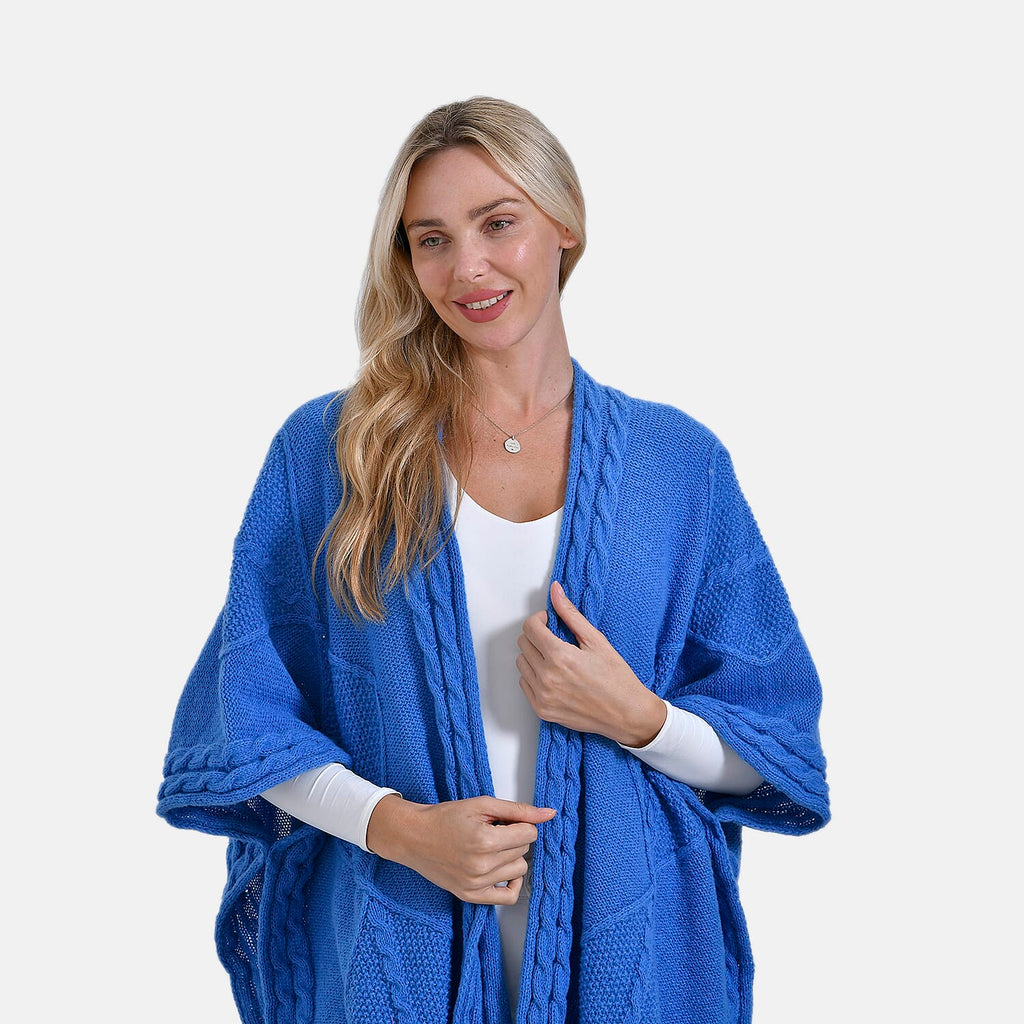 - Maisi Cozy Cable Knitted Cardigan (One Size, 8 to 24) - Blue