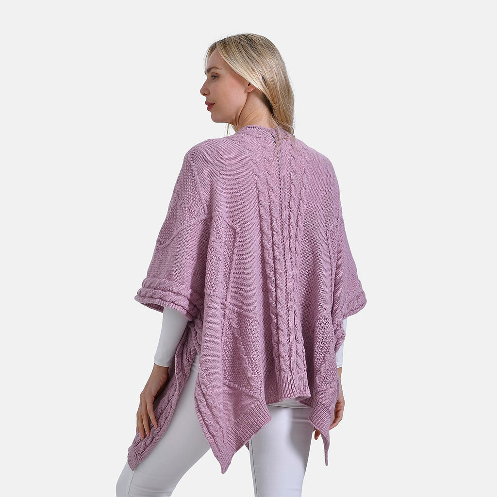 & maisi Women’s Cozy Cable-Knit Open-Front Poncho Cardigan