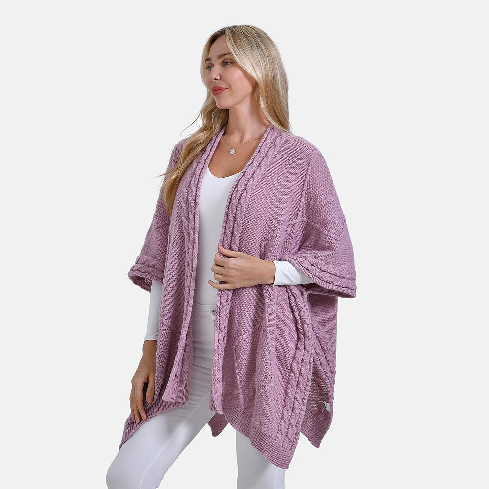 & maisi Women’s Cozy Cable-Knit Open-Front Poncho Cardigan