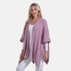 & maisi Women’s Cozy Cable-Knit Open-Front Poncho Cardigan