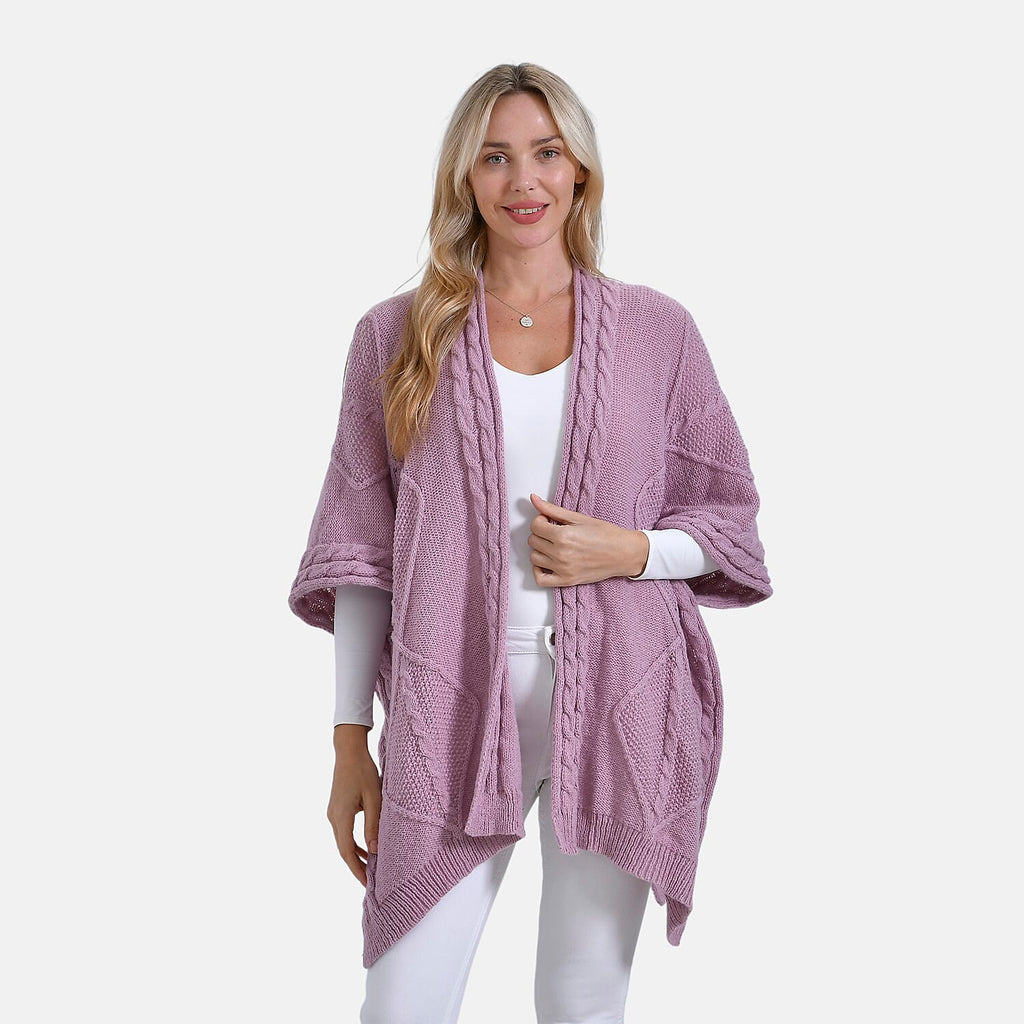 & maisi Women’s Cozy Cable-Knit Open-Front Poncho Cardigan
